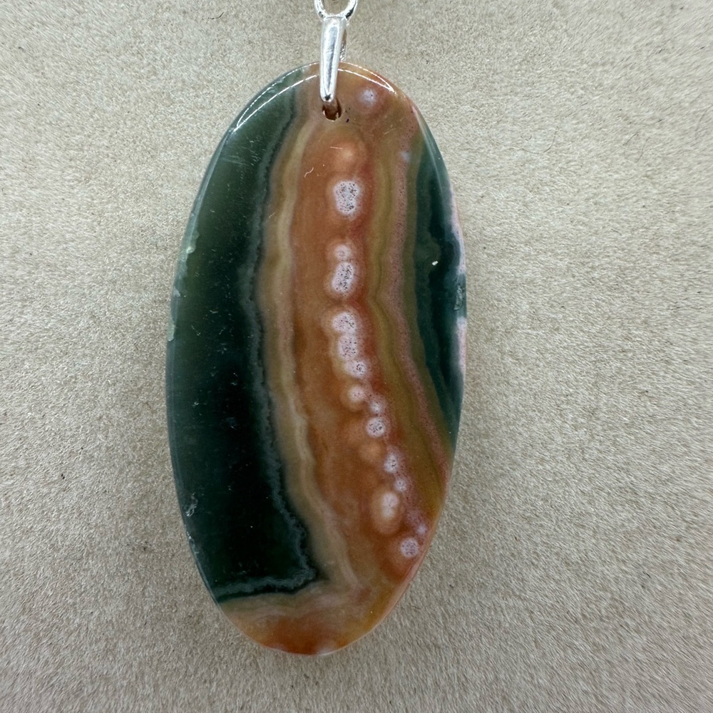 Ocean Jasper Pendant Necklace on Sterling Silver Bail & Stainless Steel Chain - Picture 8 of 8